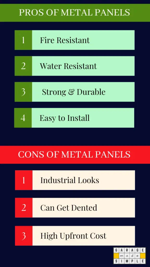 Infographic on Pros & Cons of Metal Panels for Garage Walls